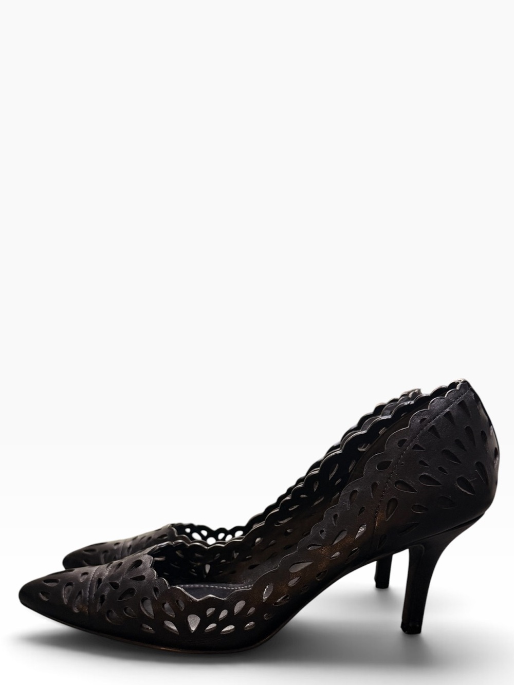 Charles By Charles David Dark Brown Laser-Cut Pointed Toe Pumps